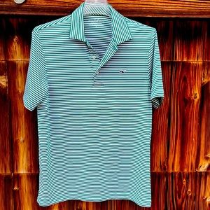 Vineyard Vines Performance Polo,  green/White stripes, Men’s Small